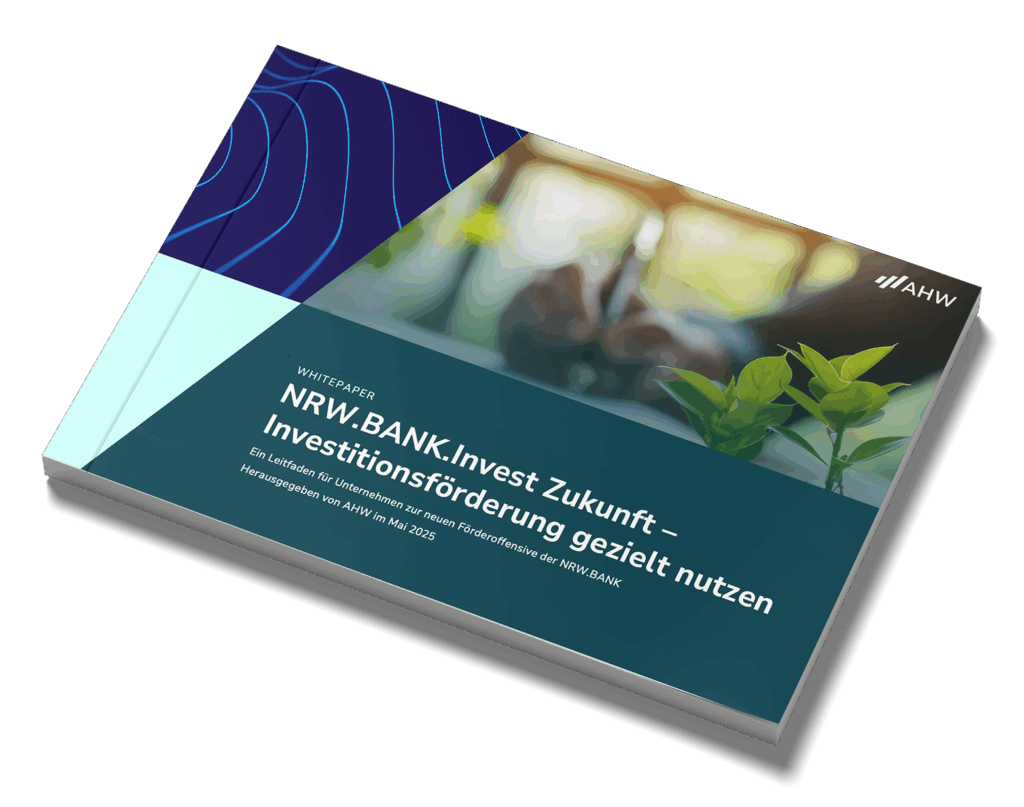 Cover des Whitepapers NRW.BANK Invest Zukunft mit Pflanzenmotiv und grafischen Elementen.